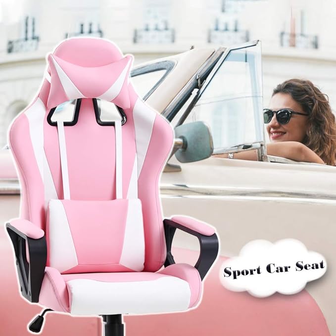 Ergonomic Office Chair Desk Gaming Chair PC Racing Chair High Back Executive Recliner Backrest and Seat Height Adjustable Swivel Rocker E-Sports Chair for Adults with Headrest and Lumbar Support