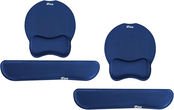 iFine Upgrade Enlarged Superfine Fibre Soft Smooth Memory Foam Ergonomic Mouse Pad &amp Keyboard Wrist Rest for Desktop Laptop Mac Gaming Office School or Home for Stress Free Typing (Blue Two Sets)
