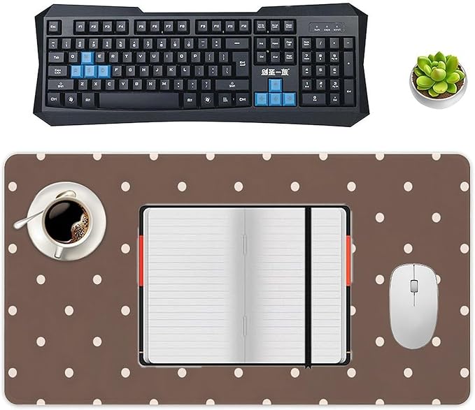 Brown and White Polka Mouse Pad Large Desk Mat Extended Keyboard Mouse Pad with Non-Slip Base and Stitched Edge Mouse Mat Desk Pad 30x16 Mouse Pads for Desk Home Office Gaming