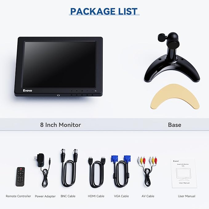 Eyoyo 8 Inch Small Monitor 1024x768 4:3 IPS Mini Security Camera Monitor Screen Support HDMI VGA AV BNC Input with Remote Control Video Monitors for Retro Computer PC NVR CCTV Raspbery Pi