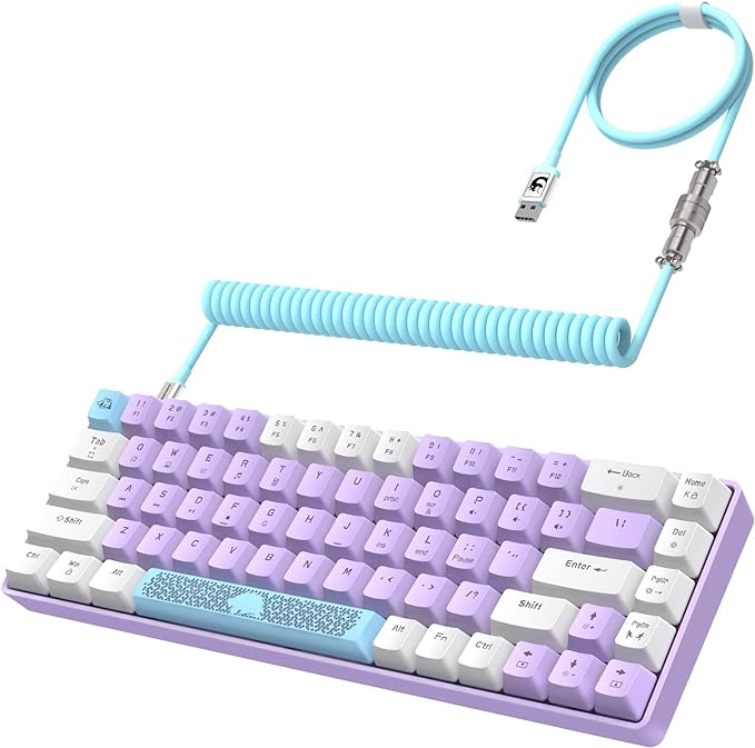 T8 60% Mechanical Gaming Keyboard68 Keys TKL Compact US Layout Wired Keyboard18 Chroma RGB BacklitBlue SwitchFull Anti-ghostingPro Custom Coiled USB-C Cablefor PCMacPS4Xbox-Lavender