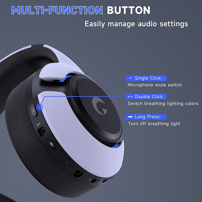 Gtheos Wireless Gaming Headset for ps5 ps4 Elden Ring PC Mac Switch Bluetooth 5.3 Gaming Headphones with Noise Canceling Microphone 45H Battery RGB Light White