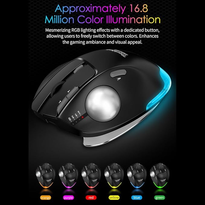 Docooler F-33 Wireless Trackball Mouse - Easy Thumb Control Precision and Smooth Tracking Tri-Mode Ergonomic Mouse wirh Programmable and Adjustable Mouse Angle Compatible for PC Laptop - Black