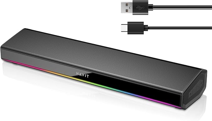 havit Computer Speakers for Desktop PC Bluetooth 5.3 Pc Soundbar with Dynamic LED Light HiFi Stereo Poratble Bluetooth Speaker Gaming Speakers for PC LaptopTablet