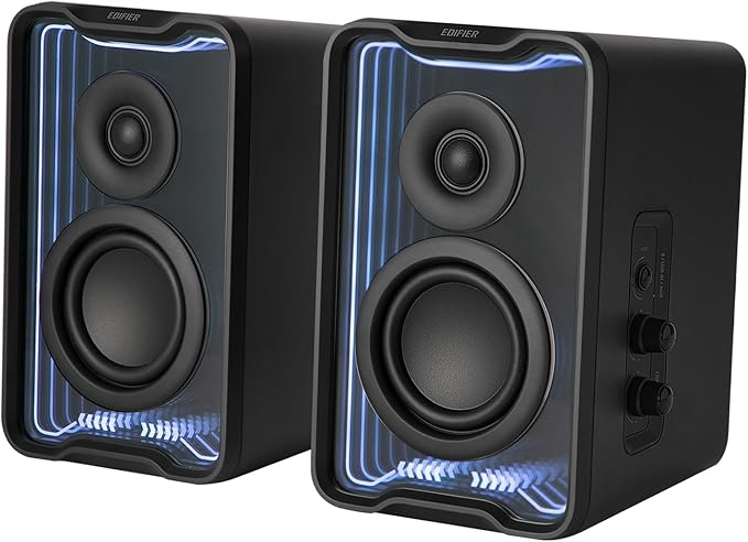 Edifier QR30 2.0 Desktop Active Speaker Compact Bluetooth V5.4 Computer Speakers Wireless Bookshelf Speaker 30W (RMS) 3.5mm AUX &amp USB-A Wired Input Dynamic Light Effects App Control Black