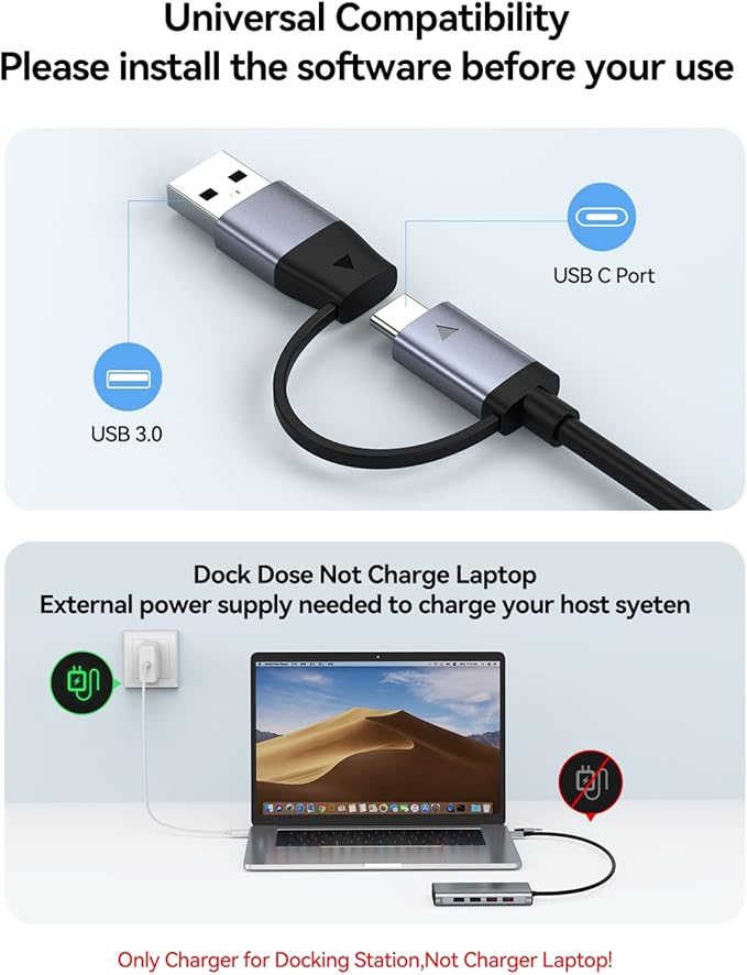 USB Docking Station Dual Monitor GIISSMO 9-in-1 USB A 3.0 / USB C Docking Station Triple Monitor with 2 HDMIVGA 10Gbps USB 3.1 Gigabit Ethernet Triple Display for Mac &amp MacBook &amp Windows