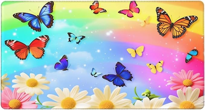 Butterflies On Daisies Rainbow Desk Cover MatExtended Large Mouse PadComputer Laptop Mat Desk Decor for Office Game Home 30x16 Inch