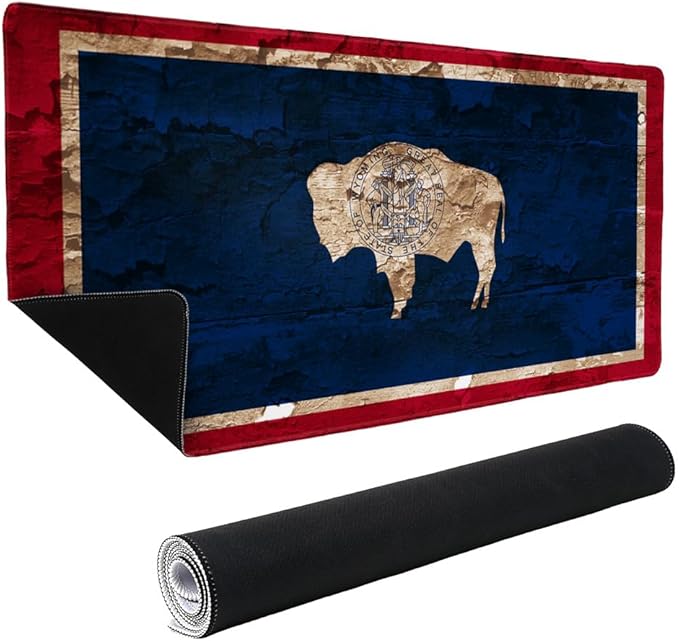 Rustic Distressed Wyoming State Flag Large Gaming Mouse Pad Desk Mat with Stitched Edges Non-Slip Base