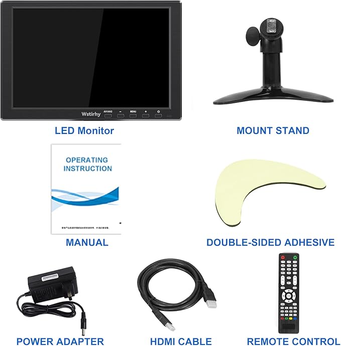 10.1 inch Small Monitor (1920x1200) 178° Screen Display with HDMI VGA AV BNC USB for PC Laptop Computer Kitchen Monitor Built-in Speaker VESA Remote Control