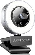 2K Webcam for PC with Microphone &amp Built-in Light USB Computer Camera for PC/Laptop/Mac/Monitor Streaming Webcam with Privacy Cover for Zoom/Skype/Teams/Video Calling/Conference/Online Classes