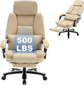 500lbs Plus Size Office Chair with Lumbar Support PU Leather Big and Tall Heavy Duty Reclining Office Desk Chair with Foot RestBeige