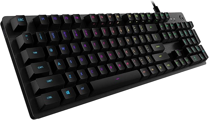 Logitech G512 Lightsync RGB Mechanical Gaming Keyboard Carbon English Layout GX Blue Switch Brushed Aluminum Case USB Pass Through 920-008936 (Renewed)