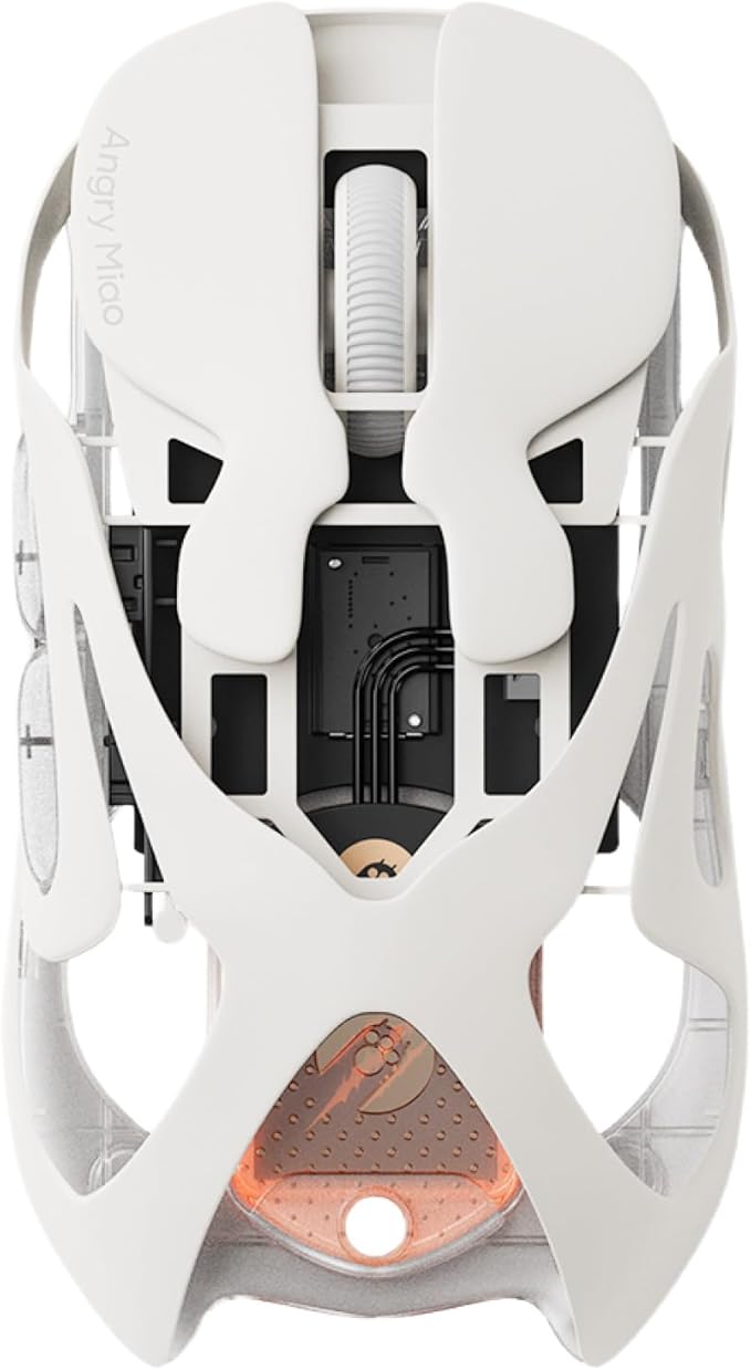 Angry miao AM Infinity Mouse Dual 8K Polling 1.2s Hot-Swap Battery Wireless Programmable for Gaming 49g Metal Ultralight Hollow Design 30000 DPI PAW3950 Laser Sensor 2.4G/Bluetooth/Wired – White