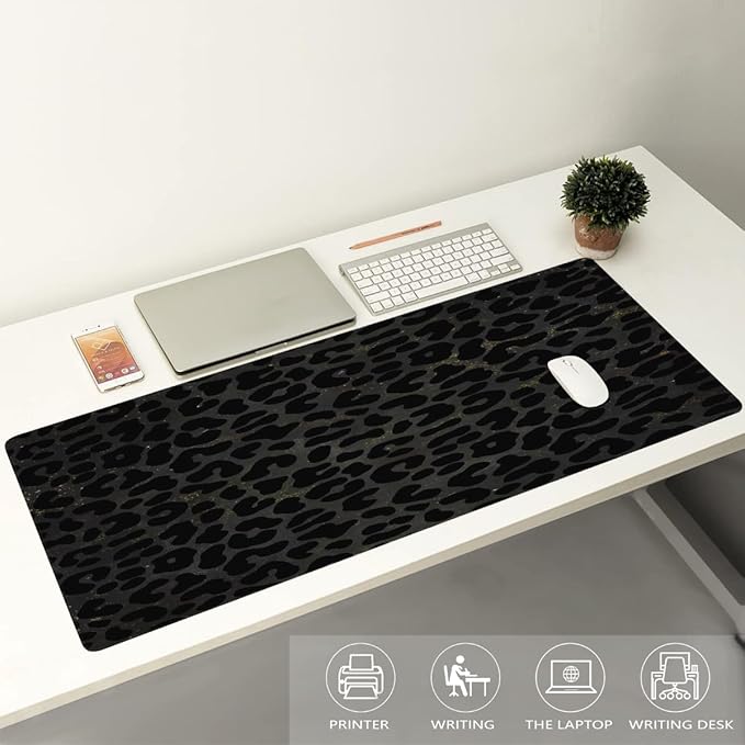 Black Galaxy Leopard Cheetah Large Mouse Pad Gaming Mousepad Desk Mat for Desktop Computer Keyboard Waterproof Mouse Mat Desk Pad with Non-Slip Base for Game School Office Home 35.4 x 15.7