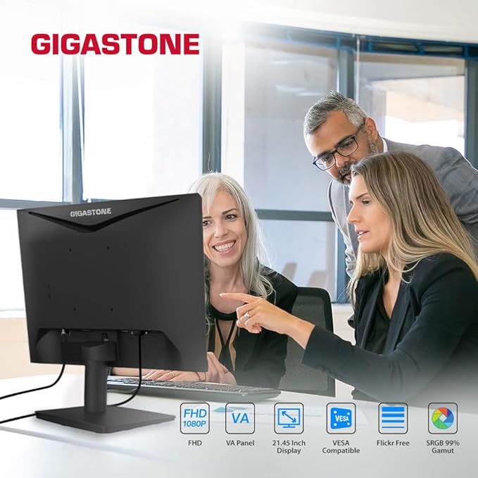 Gigastone 22 inch VA LED Back Light Monitor 75Hz FHD 1920 x 1080 1080P 178° Wide View Frameless Computer Monitor 4ms Eye Care Technology Ergonomic Tilt VESA Mount HDMI VGA