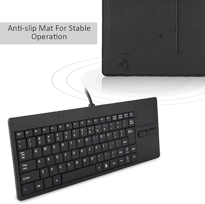 Wired USB Touchpad Keyboard 86 Key Ultra Thin Built-in Touchpad Hub Port Ergonomic Black for Desktop Laptop PC Tablet