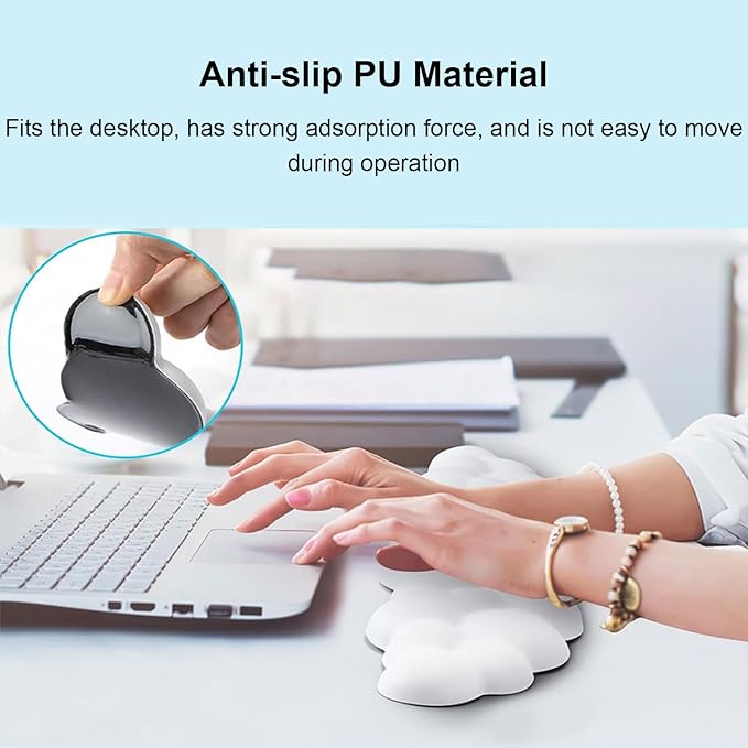 Cloud Keyboard Wrist Rest and Mouse Wrist Rest Kawaii Memory Foam Wrist Support Mouse Pad for Typing Pain Relief Cloud Palm Rest with Mousepad Non-Slip Base for Home Office Computer Laptop (White)