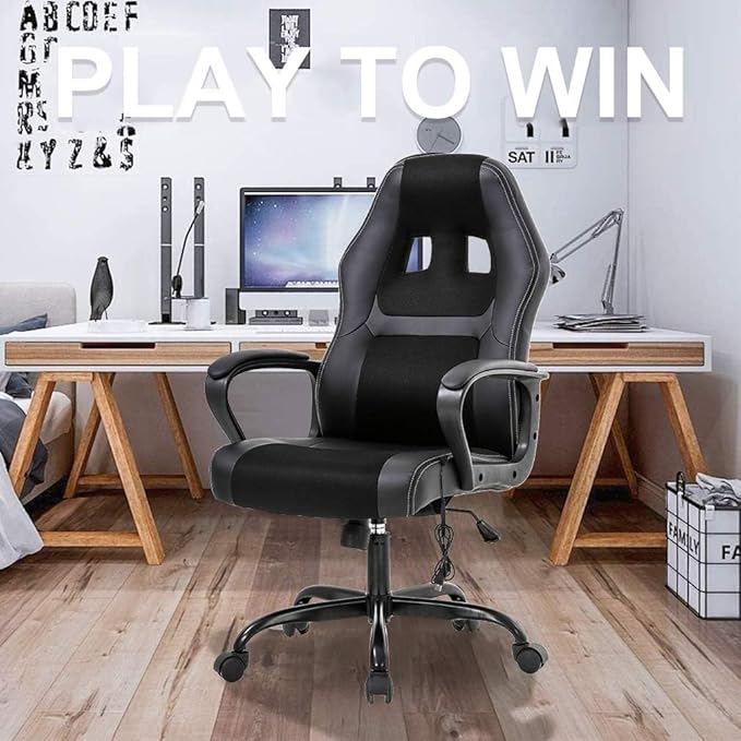 Massage Gaming Chair Gaming Chair with Massager Massage Lumbar Support Gaming Chairs for Adults Office Gaming Chair with 360°Swivel Comfortable Gaming Chair with Height Adjustable All Black