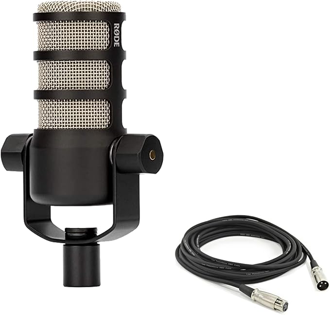 Rode PodMic Dynamic Broadcast Microphone with Rode Desk Stand 2 (DS2) XLR Cable and StreamEye Polishing Cloth