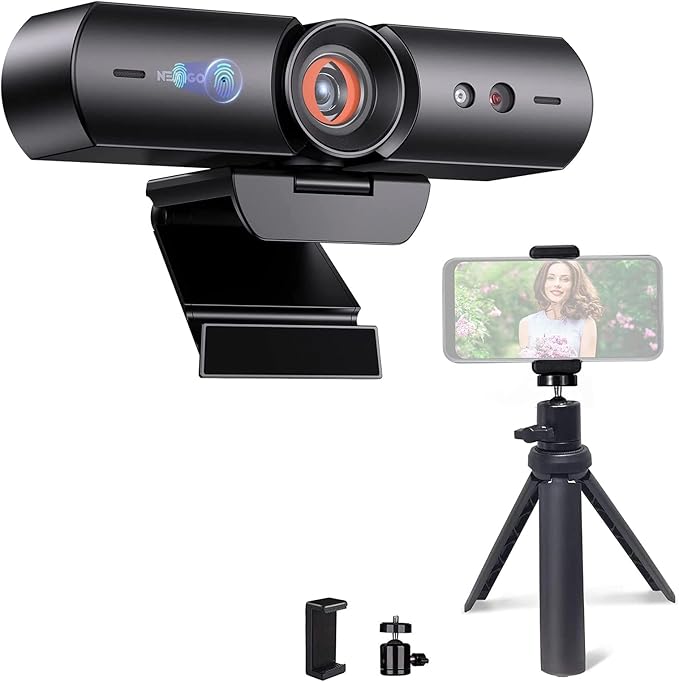 NexiGo 1080P Webcam Kits N930w HelloCam with Windows Hello True Privacy Automatic Electronic Shutter Computer Camera Lightweight Mini Tripod for Zoom/Skype/Teams
