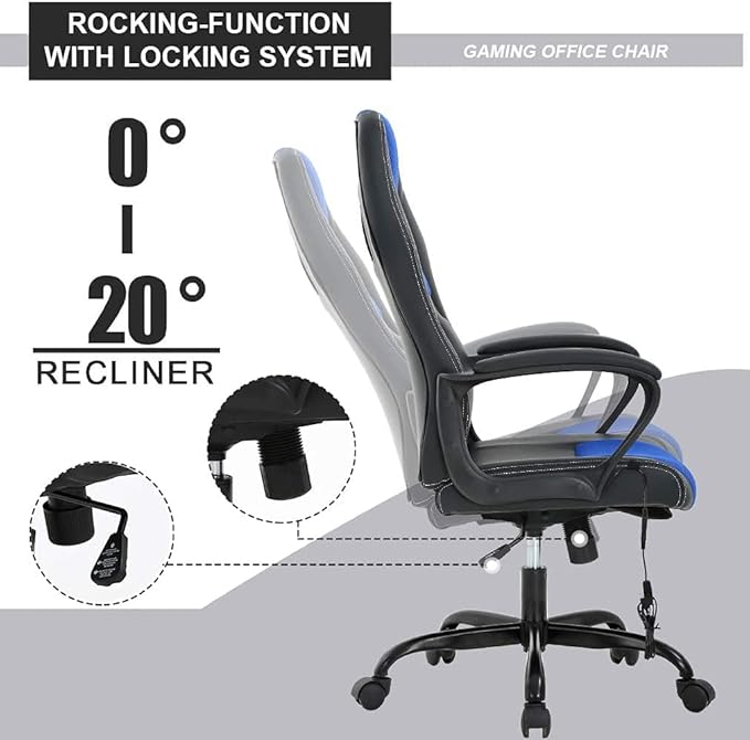 Liphontcta Racing Gaming Chair Ergonomic Game Office Chair with Massage Lumbar Support Headrest Armrest High-Back Adjustable PU Leather Rolling Swivel Computer Desk Chair for Home Office