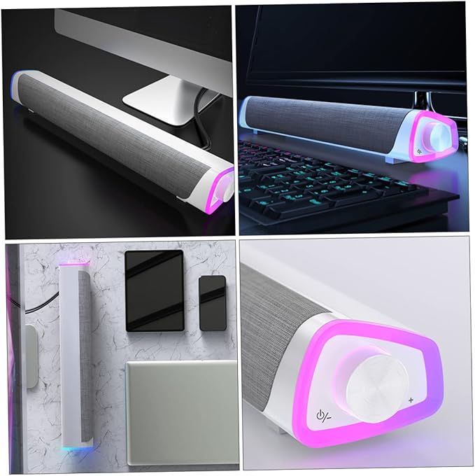 HOMSFOU Household Dual Speaker Sound Bar Stereo Sound for Desktop Laptop and Tablet White Compact Design for Space Saving and Immersive Audio