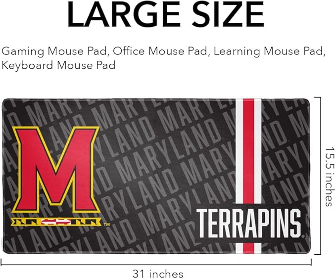 University of Maryland Terrapins Mascot Large Gaming Mouse Pad Desk Mat with Stitched Edges Non-Slip Base for Gamer Home and Office 31.5 x 15.7