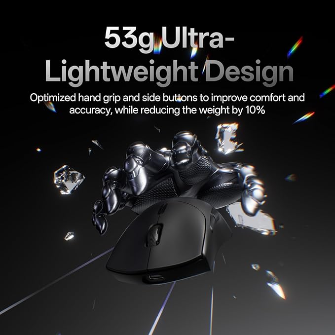 Rapoo VT7 Wireless Gaming Mouse True 8K Wireless Polling Rate 53g Lightweight Up to 750 Hr Battery Nordic nRF54L15 MCU 100-Million Mechanical Switch 10 Programmable Buttons Black
