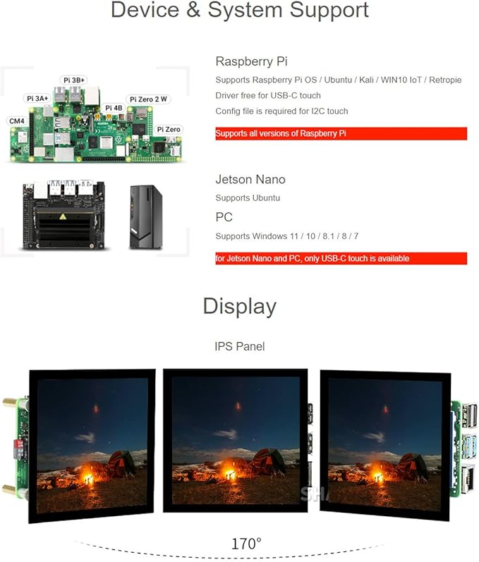 waveshare 4inch HDMI Capacitive Touch IPS LCD Display Compatible with Raspberry Pi 4B/3B+/3A+/2B/B+/A+/Zero/Zero W/WH/Zero 2W CM3+/4 720×720 Resolution Supports Jetson Nano/Windows