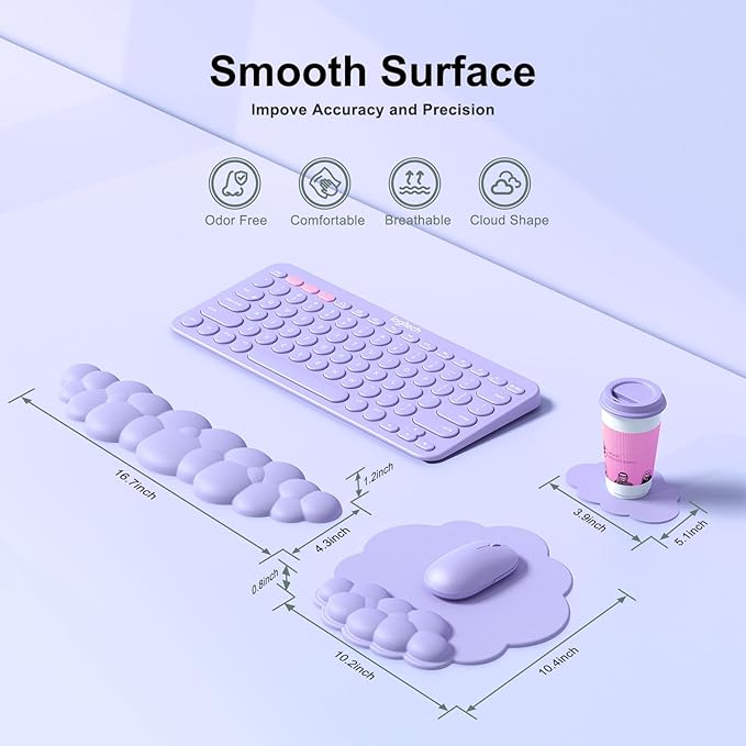 Cloud Mouse Pad with Wrist Rest Cloud Keyboard Wrist Rest Mouse Pad Wrist Support Ergonomic Keyboard Mouse Wrist Support (Purple)