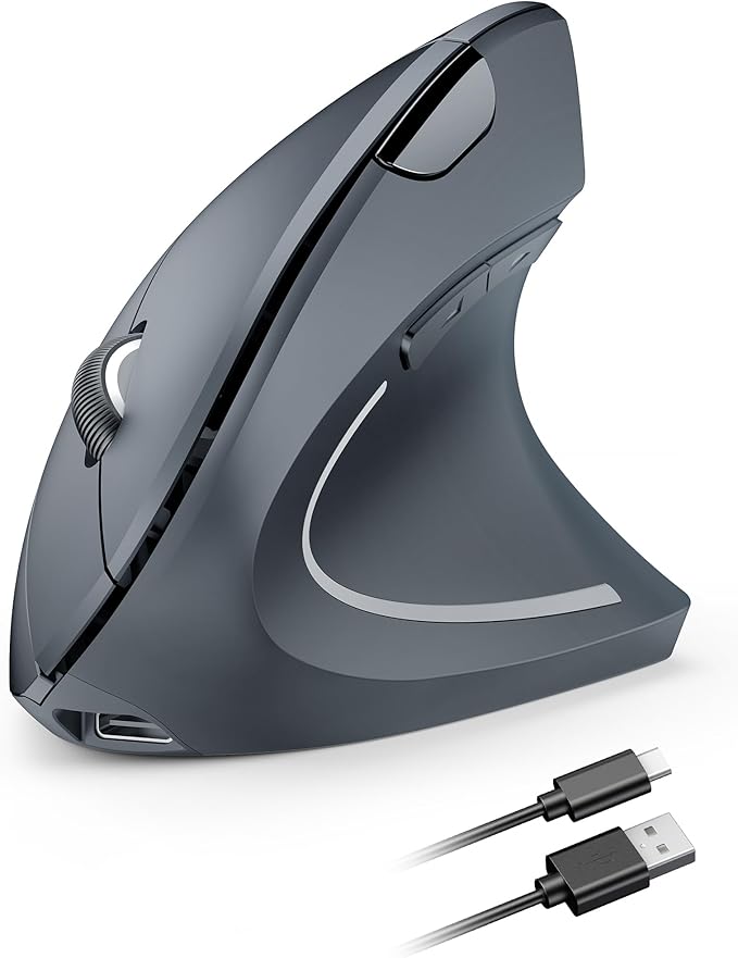 TECKNET Ergonomic Mouse Rechargeable Vertical Ergo Mouse Wireless 800-4800 Levels 5 Adjustable DPI Silent 2.4GHz Optical Carpal Tunnel Mouse for Right Hand USB Wireless Mice for Laptop PC