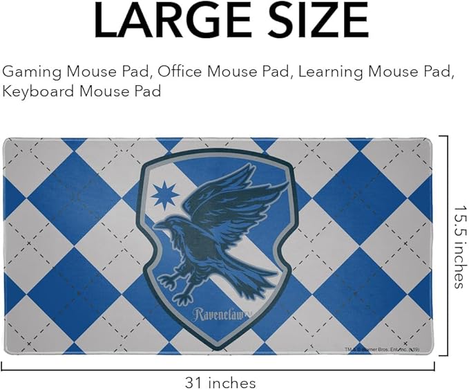 Harry Potter Ravenclaw Plaid Sigil Large Gaming Mouse Pad Desk Mat with Stitched Edges Non-Slip Base for Gamer Home and Office 31.5 x 15.7
