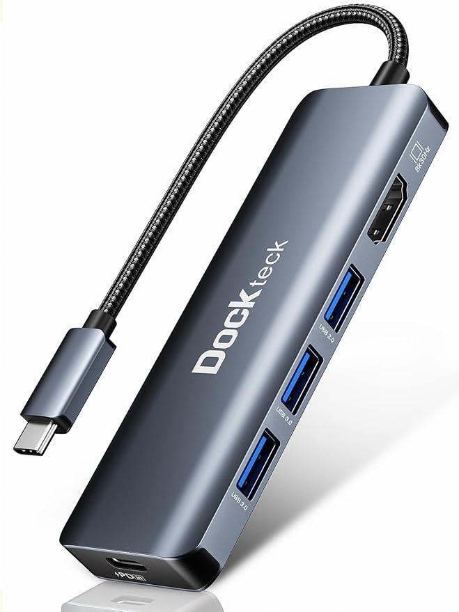 Dockteck 5-in-1 USB-C Multiport Adapter 8K HDMI 100W PD 3 x USB 3.0 for Steam Deck MacBook Pro/Air M1 iPad Pro/Air Surface Pro 7/8/X