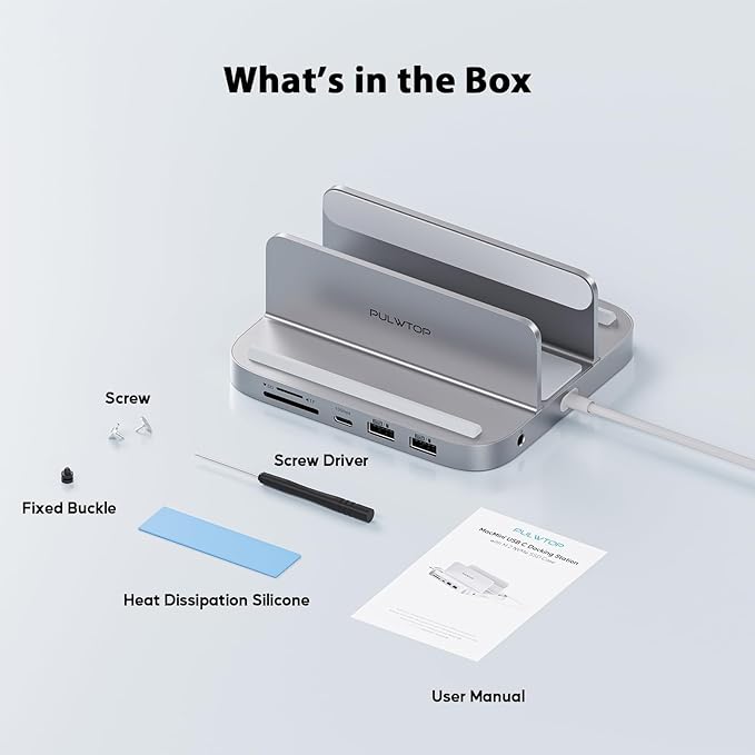 Mac mini Hub M1 M2 with M.2 SSD Enclosure (NOT for M4 2024) 8-in-1 Vertical Mac mini Dock Stand with USB A/C 3.2 10Gbps 2 x USB A 2.0 SD/TF Slots 3.5mm Audio Mic Jack