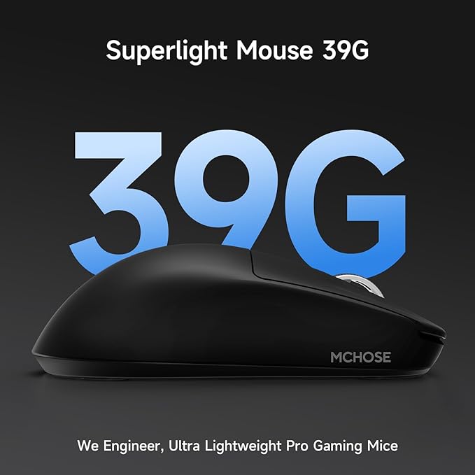 MCHOSE L7 Ultra+ Wireless Gaming Mouse Ultra-Lightweight Ergonomic Mouse with 42K DPI PAW3950 Optical Switch 20000 FPS Dual 8K Polling and 7 Programmable Buttons 3-Mode Connect PC/Mac - Black