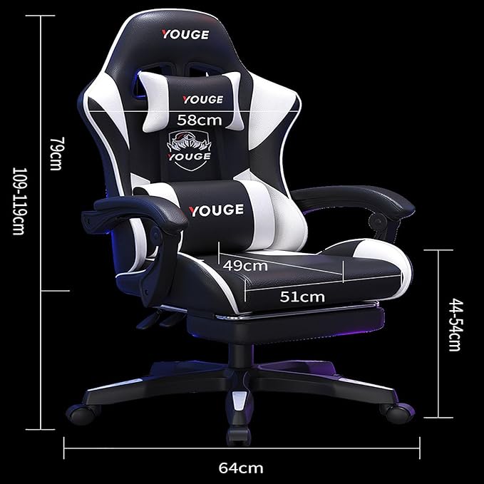 Gaming Chair with Lumbar Massage Computer Chair with Footrest Ergonomic Gaming Chair Office Seat with Wide Angle Reclining Suitable for Office Gaming Live Streaming withfootrest BlackBlue