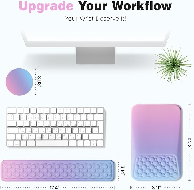 Ospelelf Keyboard Wrist Rest Pad for Computer Ergonomic Large Mouse Pad with Wrist Support Office Arm Rest Purple