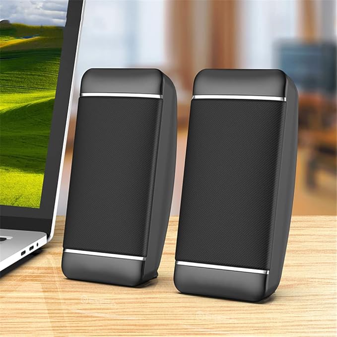 2 Pieces Wired Computer Speakers USB + AUX Mini PC Speaker for Laptop Desktop Phone 5W Audio Multimedia Loudspeaker with High Fidelity Sound (White)