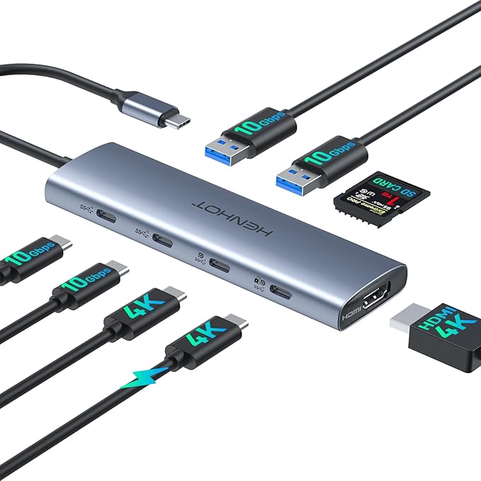 Versatile USB C Video Hub 3 Monitors Docking Station with DP Alt Dual 4K@30Hz HDMI 100W PD 10Gbps*6Ports SD 4.0 Laptop Docking Station for Dell HP ASUS Steam Deck Rog Ally Legion GoSamsung