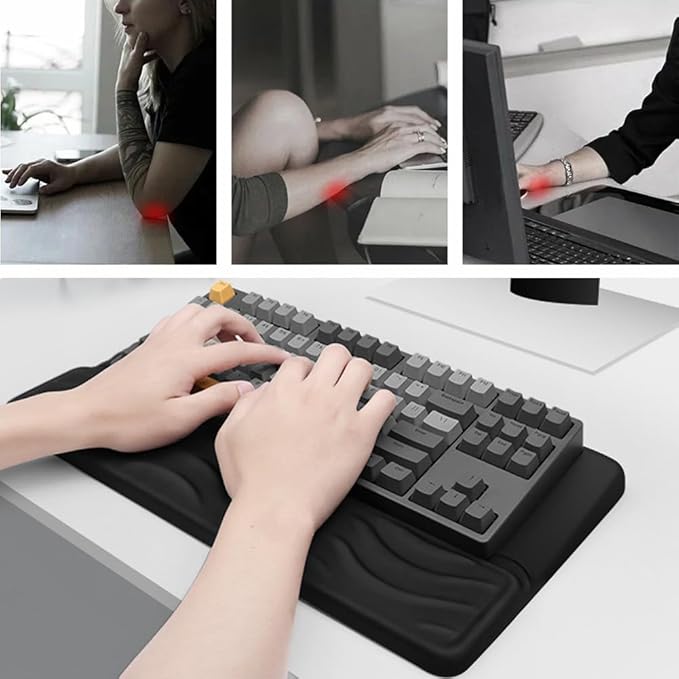 Keyboard Wrist Rest Mouse Pad Set with Ergonomic Tilted Memory Foam Pad for Pain Relief Wrist Rest for Computer Keyboard Comfortable Typing Support for Office Home &amp School Black