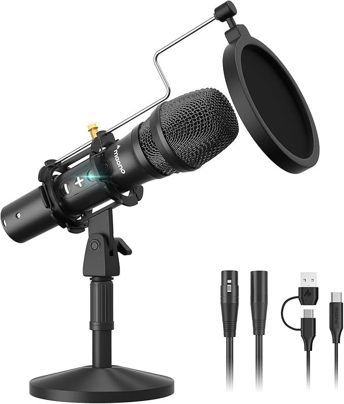 MAONO HD300T USB/XLR Podcast Microphone and MH601 Pro Studio Monitor Headphones