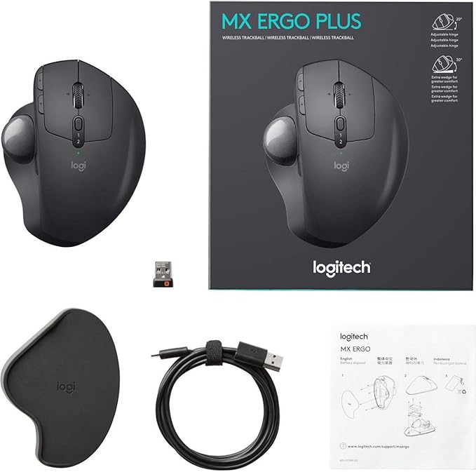 Logitech MX Ergo Plus Wireless Trackball Mouse 2048 dpi Optical Sensor 8 Buttons 4-Way Scroll Wheel 910-005178 (Renewed)