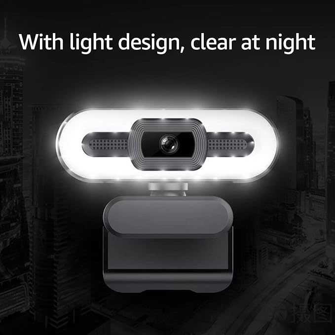 AYNEFY Webcam with Noise Suppression Microphone Live Streaming Webcam 4K 5MP HDR Image Quality Dimmable Lighting Plugandplay for Home Office Streaming