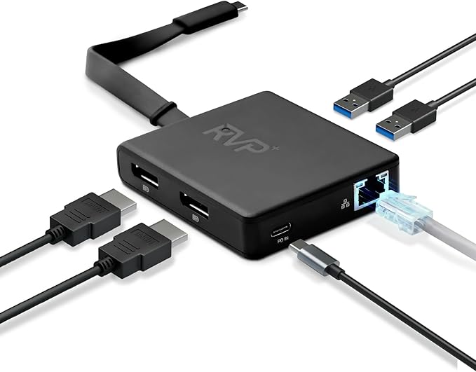 RVP+ USB C Docking Station Dual Monitor 6-in-1 100W Laptop-Charging DisplayPort Multi-Stream Transport (MST) Ethernet Compatible with Thunderbolt 3 Laptop (RVP-601)