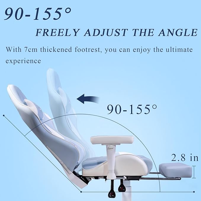 Comfy Ergonomic Gaming Chair with Footrest - Ultimate Comfort &amp Support for Home Office Gaming Neck &amp Lower Back Pain Relief Blue 26.8x20.1x51.6 in