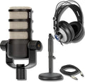 Rode PodMic Dynamic Podcast Microphone with Rode DS1 Desktop Mic Stand Podcast Headphones XLR Cable and StreamEye Polishing Cloth