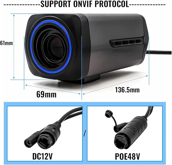 4K 36X Zoom Camera Auto Focus H.265 Webcam Remote Control Motorized 5MP High Speed 30FPS Network Camera for Live Streaming(5MP DC12V)