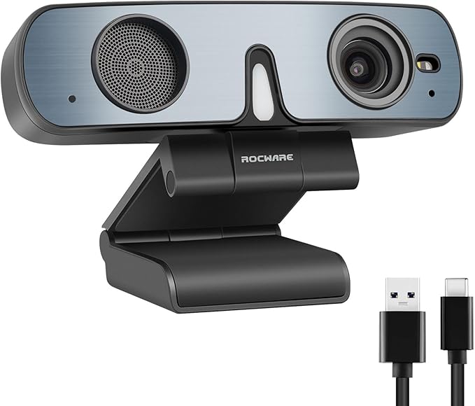 ROCWARE RC28 1080P 60FPS Webcam with Dual Microphones | Cardioid &amp Omnidirectional Pickup Hi-Fi Sound AI Noise Cancellation &amp Raw Audio Modes for Streaming Video Calls &amp Studio-Quality