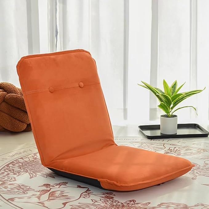 ELEFOCUS Folding Floor Chair with 5 Adjustable Positions Floor Lazy Gaming Sofa Chair Linen Fabric Padded Meditation Chairs(Orange)