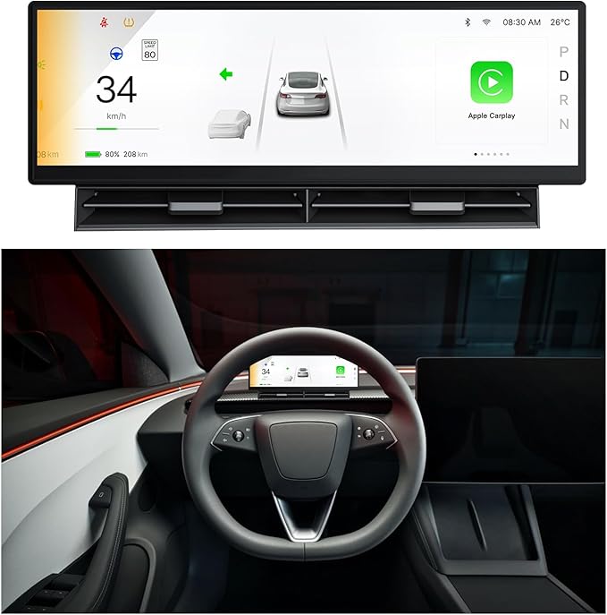 10.88 Inch Head Up Display Compatible with Tesla Model 3 2017-2023 Model Y 2019-2024 Smart Dashboard Touch Screen Instrument Cluster Display with Wireless CarPlay/Android Auto/Camera/Air Vent